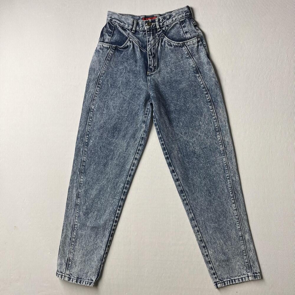 BonJour Jeans Juniors 7/8 Blue Acid Wash High Rise Mom Relaxed Denim Pleated